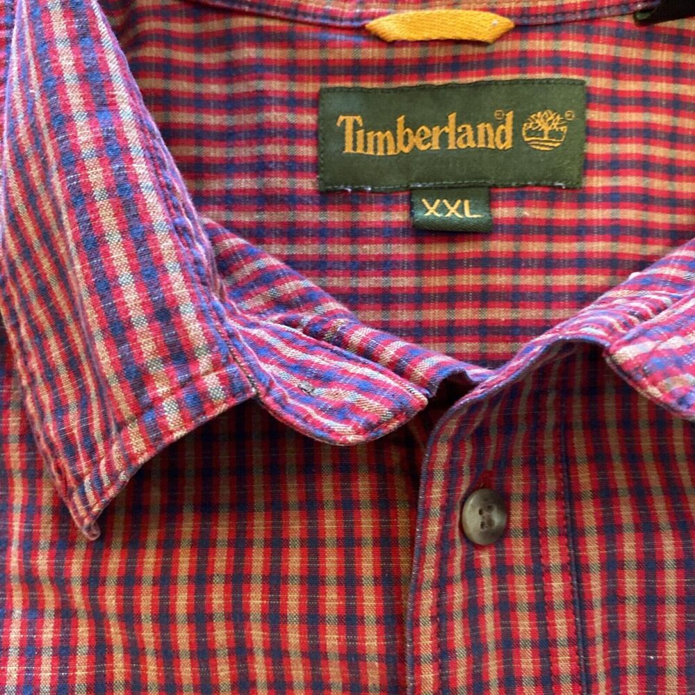 TIMBERLAND Mens Vintage Fall Red Brown Plaid Button-Up Long Sleeve XXL